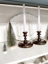 Load image into Gallery viewer, Set of 2: Dark Stain Wooden Candlesticks
