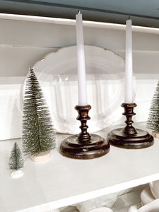 Set of 2: Dark Stain Wooden Candlesticks