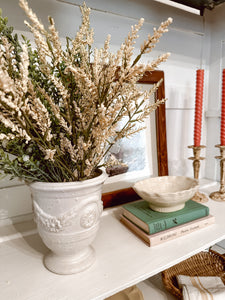 Low White Ceramic Vase with Raised Detail