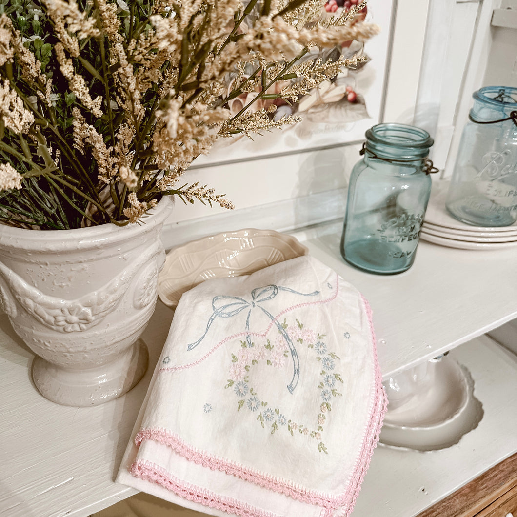 Vintage Embroidered Floral Table Runner